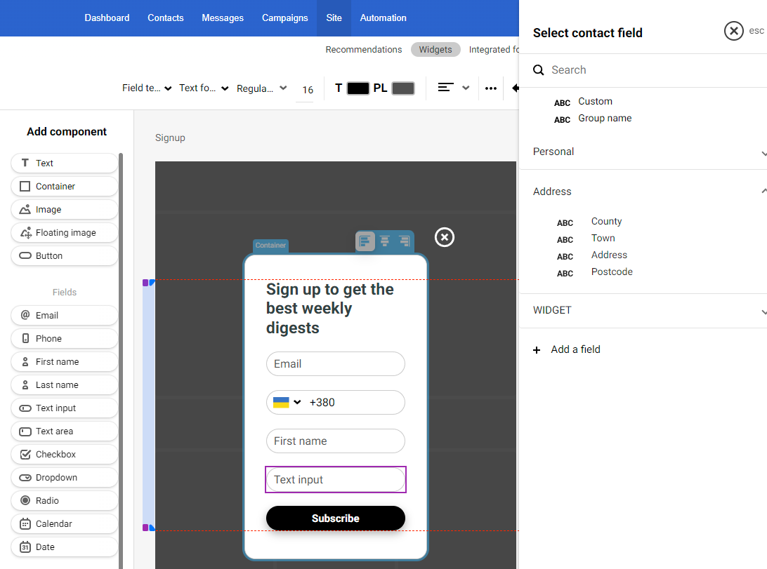 Adding the contact field