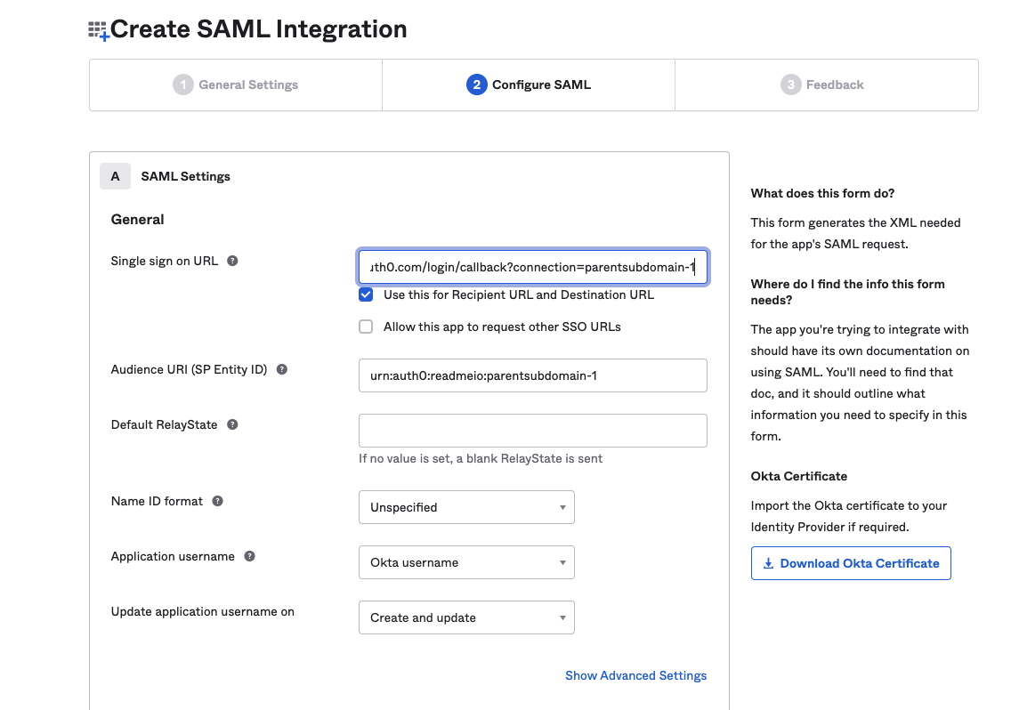 Set up your Single Sign-On URL & Audience URI