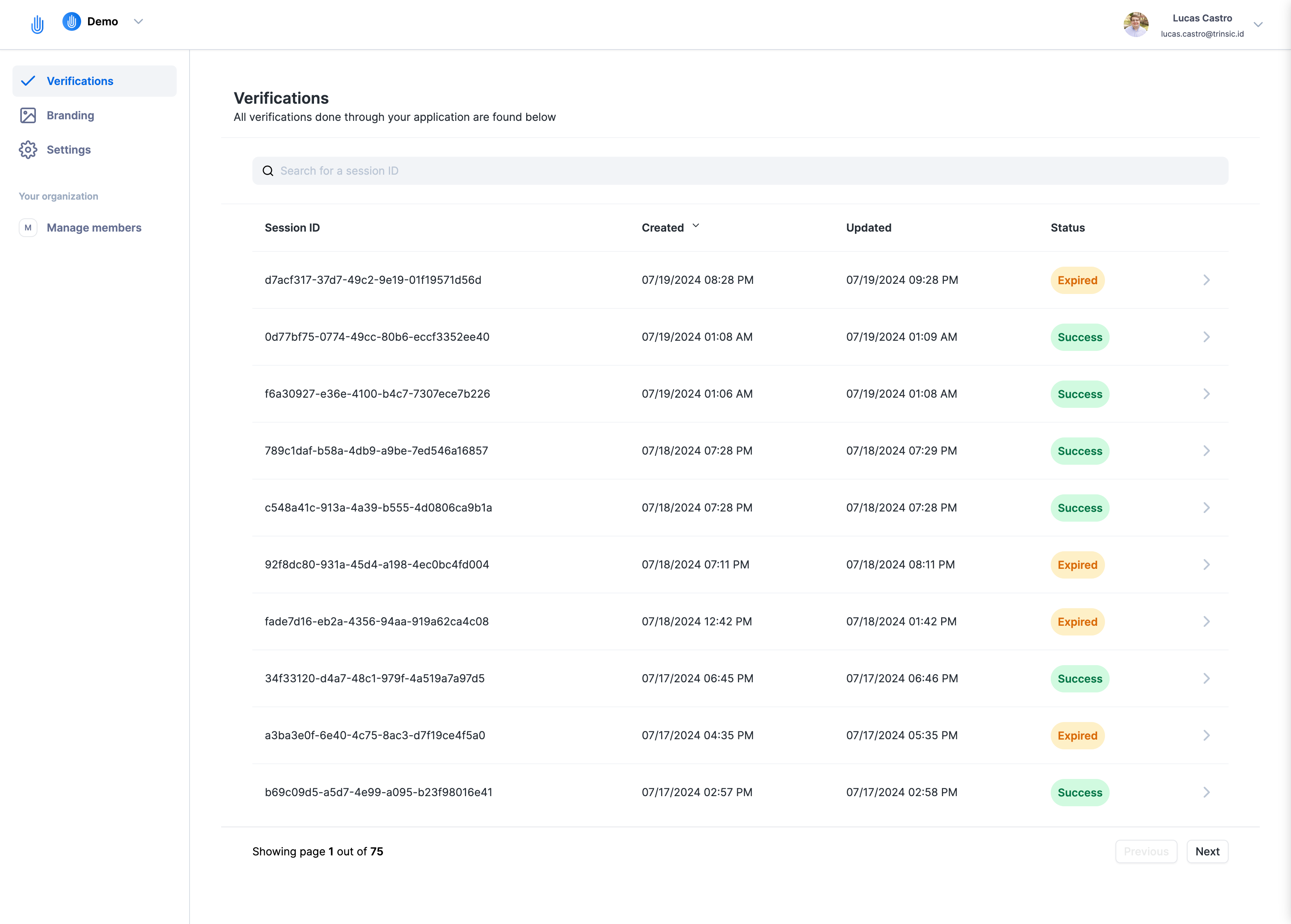 Verifications Page