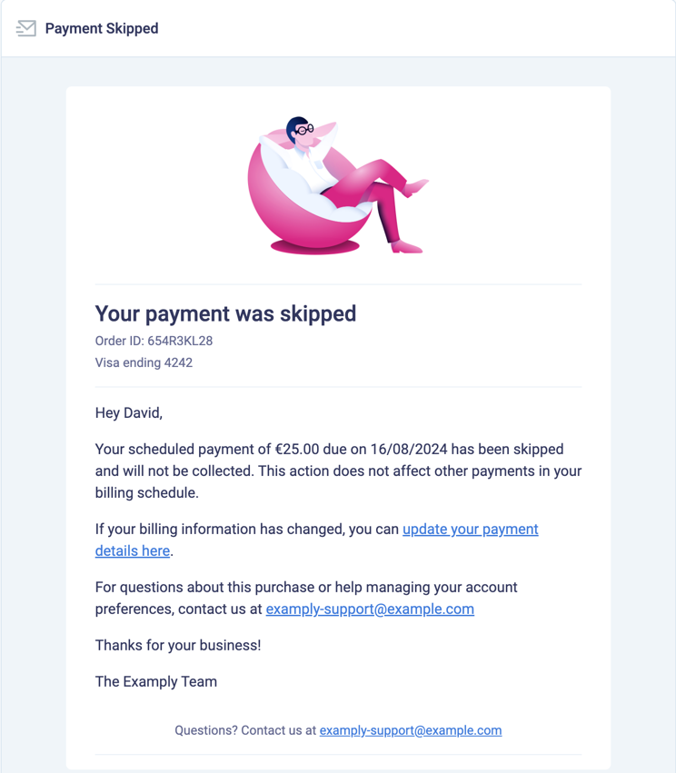 Example of payment skipped email