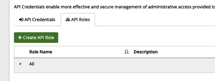 Click the API Roles tab and then click `Create API Role`