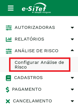 "Figure 1: Menu item to configure risk analysis parameters on Merchant’s Portal."