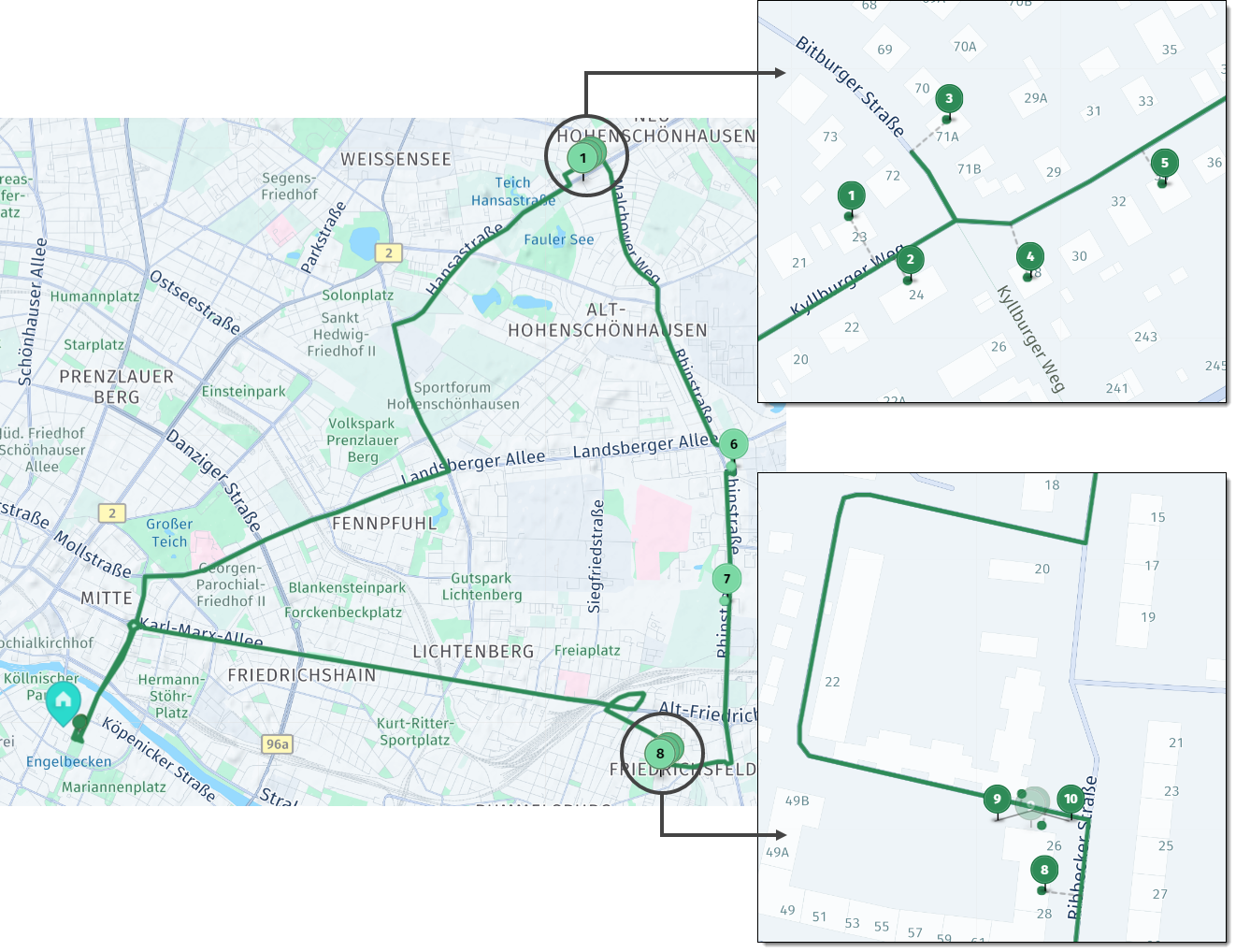 A solution highlighting areas for potential job clustering