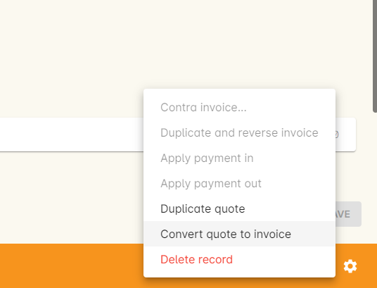 title="You convert a quote into an invoice via the cogwheel menu action"