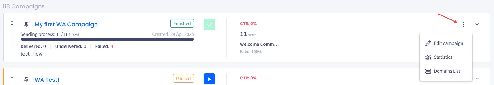 Screenshot of the SMS delivery statistics controls