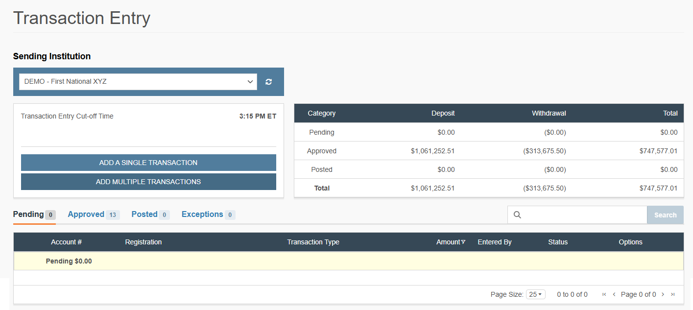 Transaction Entry Page