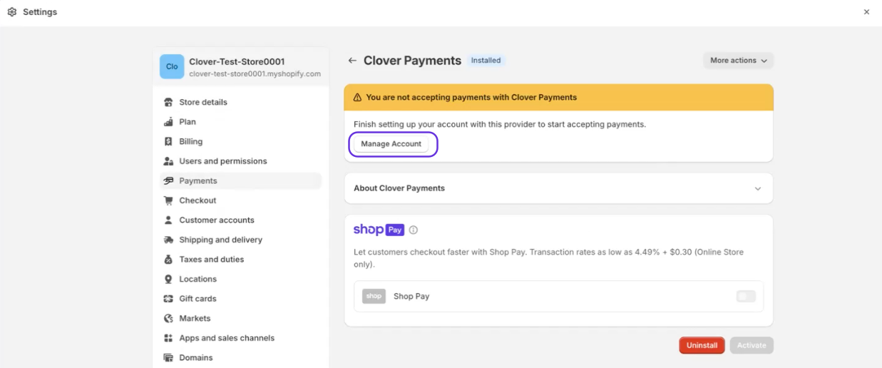 Clover Payments: Manage Account