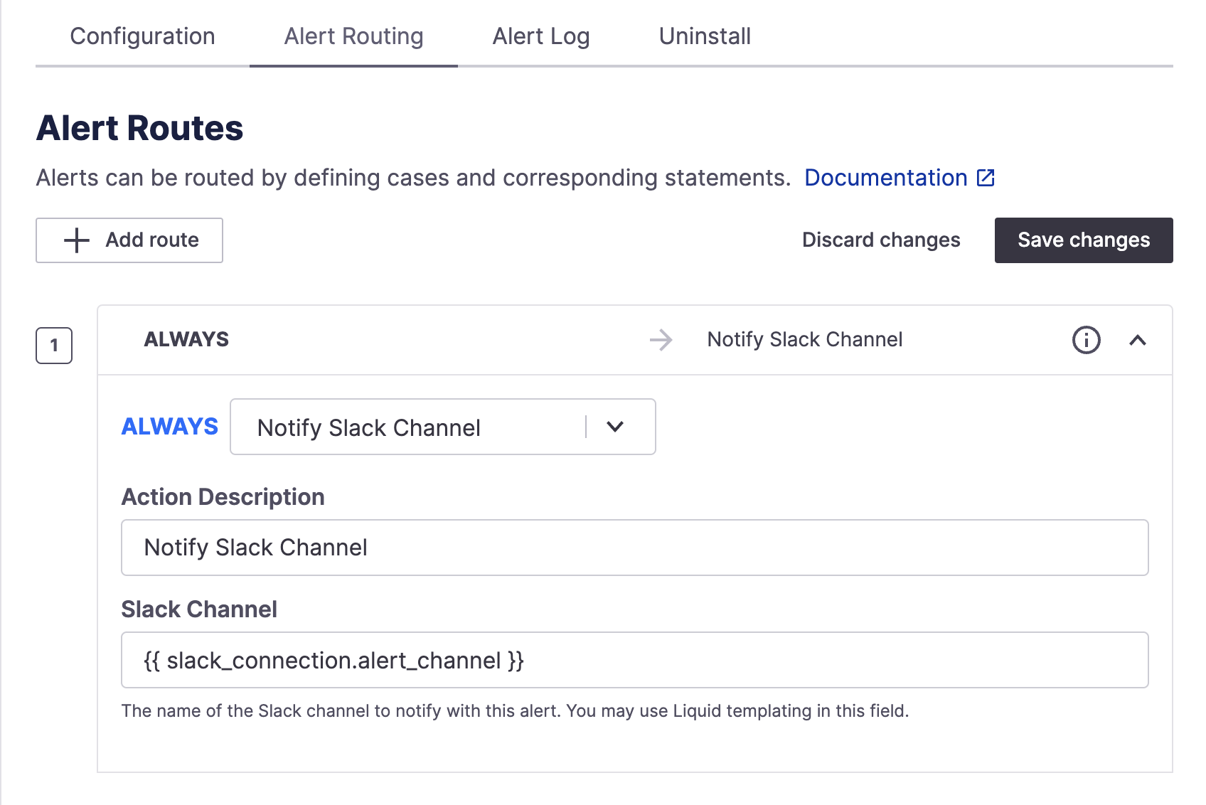 Default alert route to notify configured alerts Slack channel