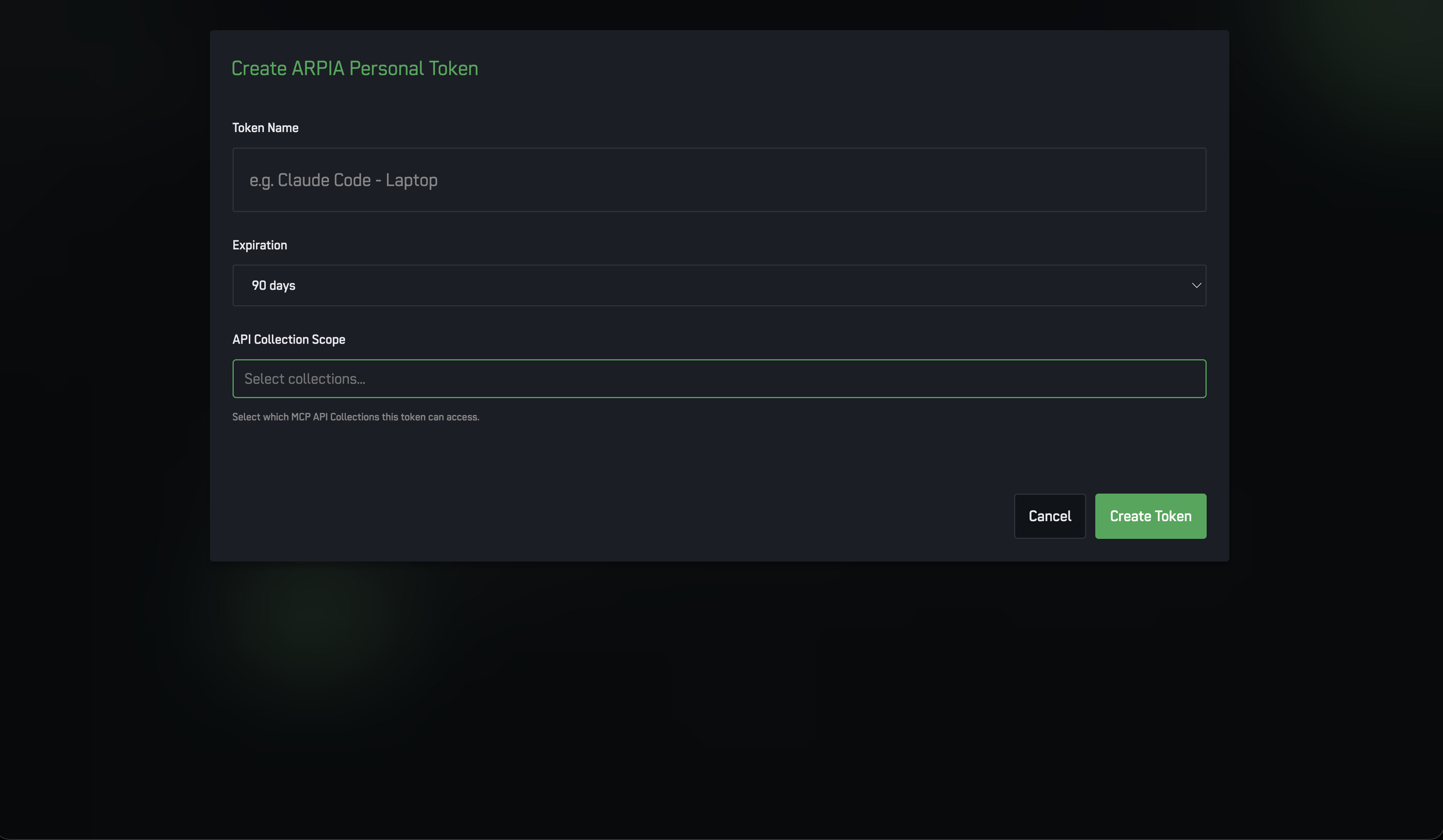 Create ARPIA Personal Token