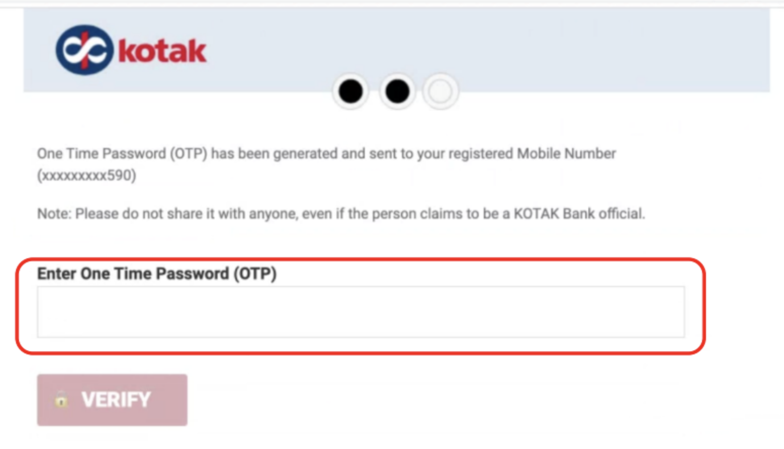 Kotak OTP verification