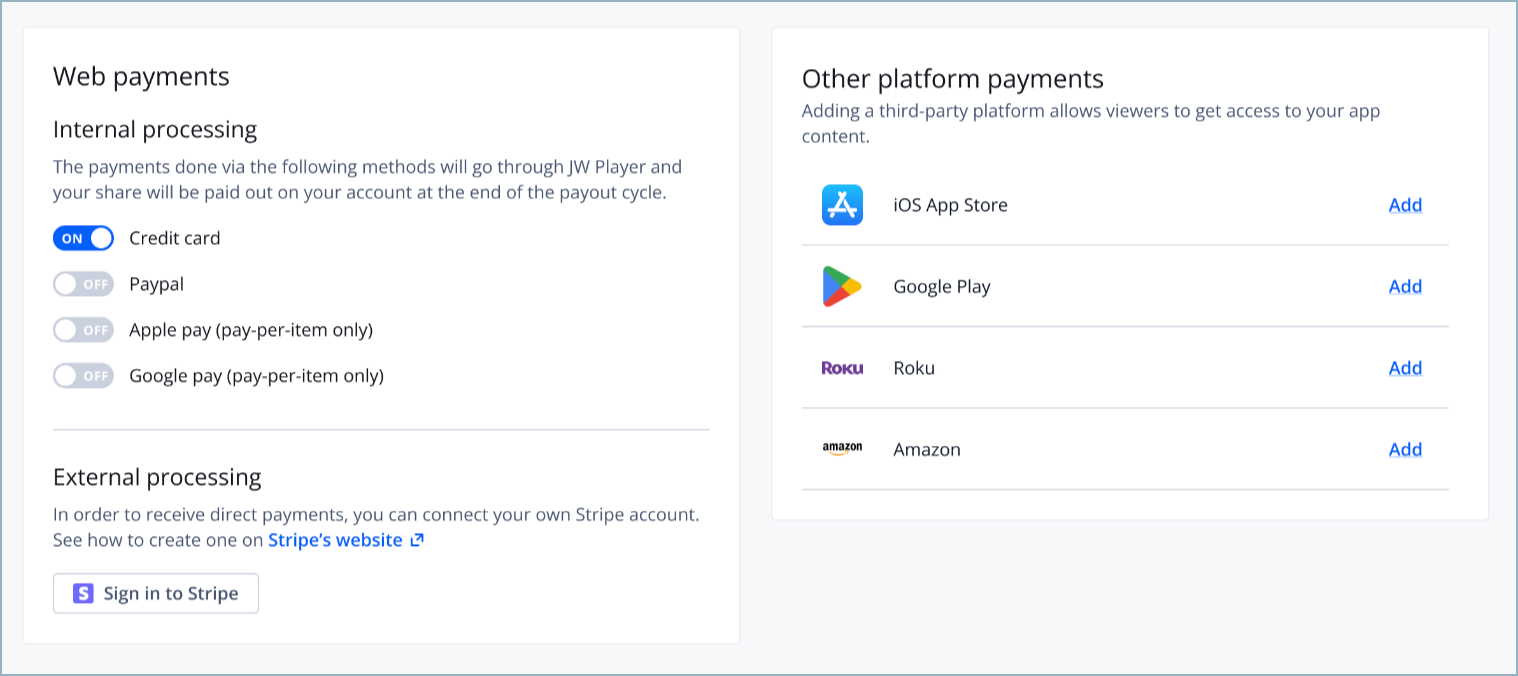 Payments and Subscriptions tab of the Properties page