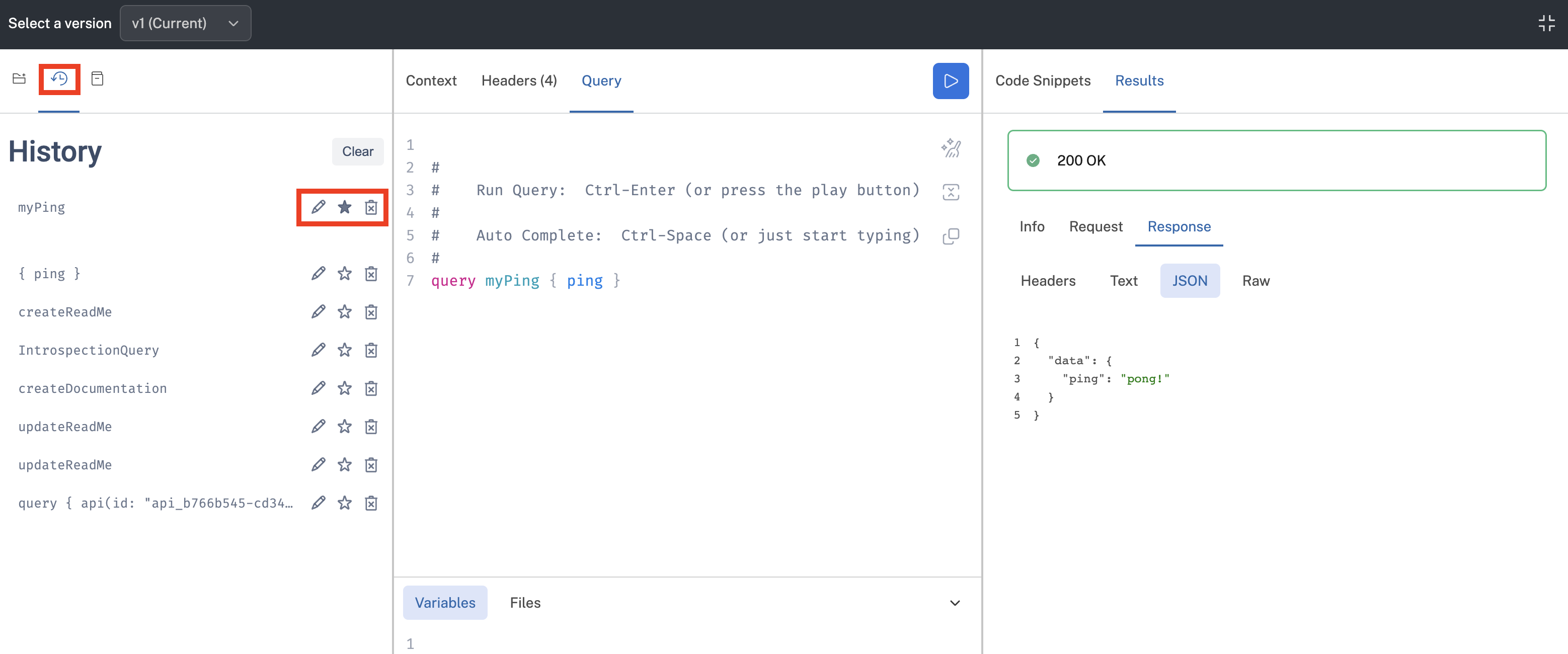 Using the History mode to view or execute previous queries.