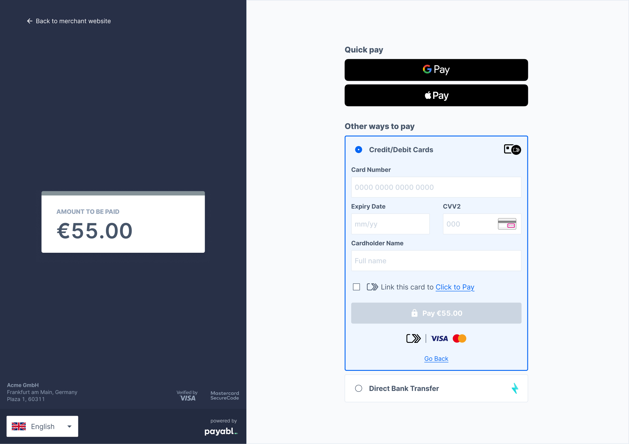 New Customer - Card Details Entry