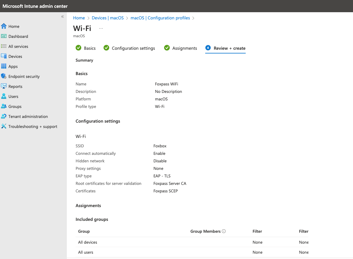 Review Wi-Fi profile