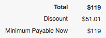 Total cost and discount for all classes you are trying to enrol in at this time