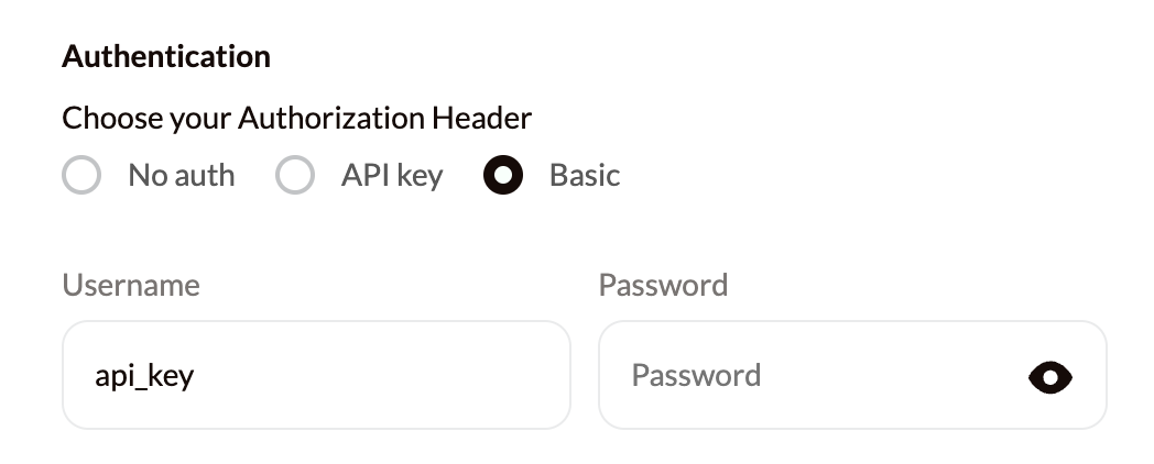 In Watermelon; Add the API Key in the Username field. The password will be ignored.

