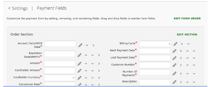 Elavon Portal Payment Fields