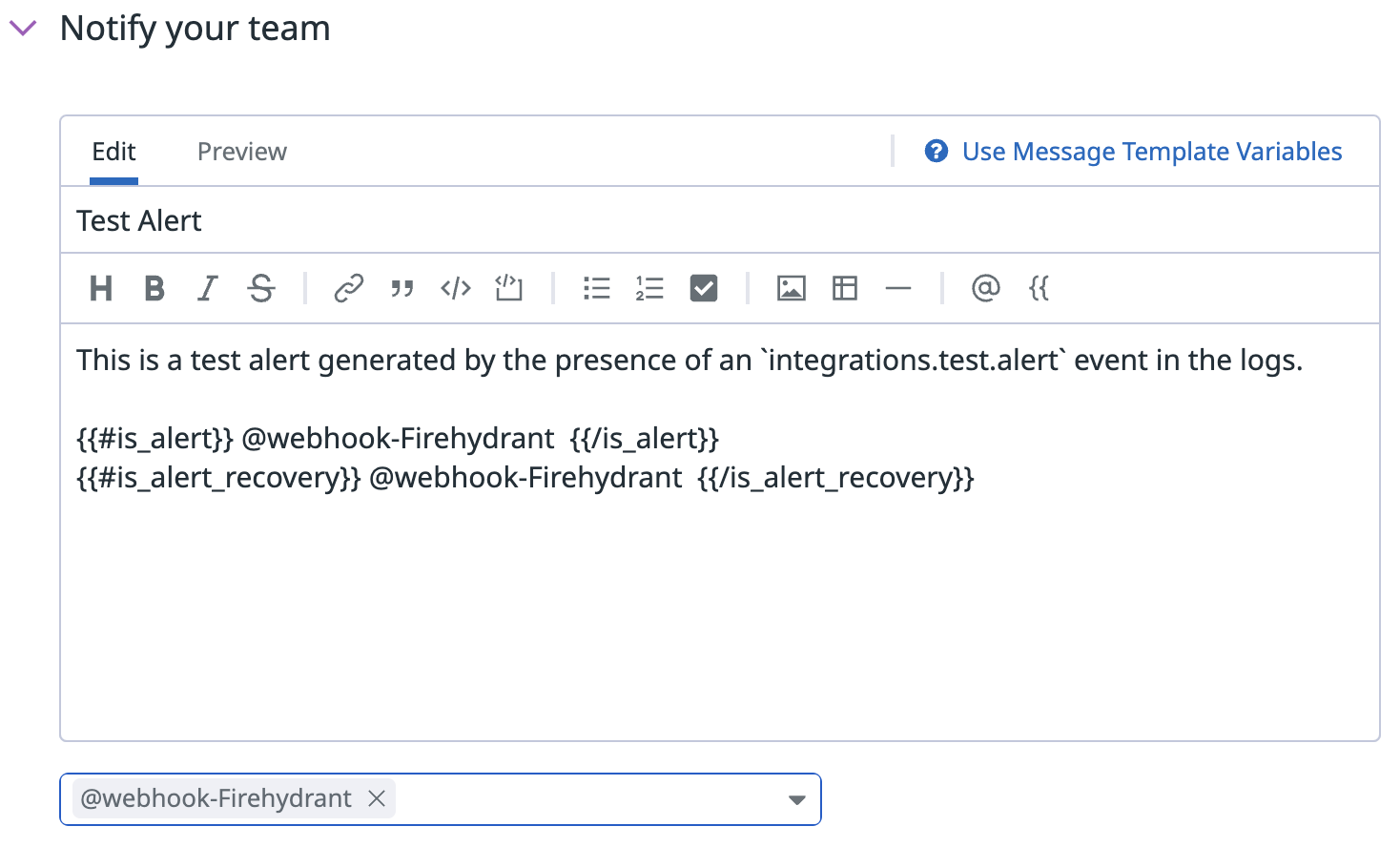 Datadog monitor form