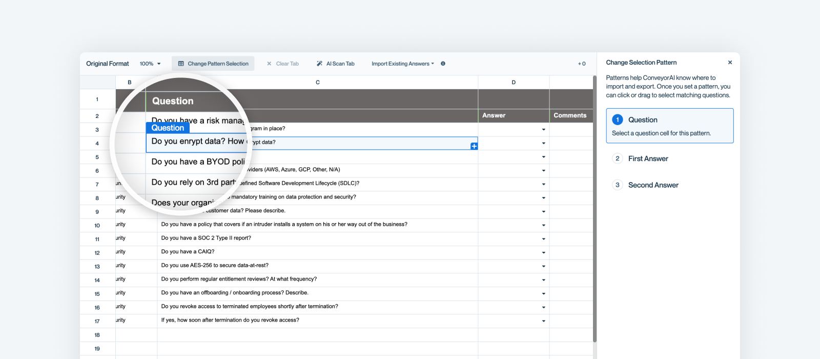 Defining a question/answer pattern on a tab that wasn’t auto-imported.