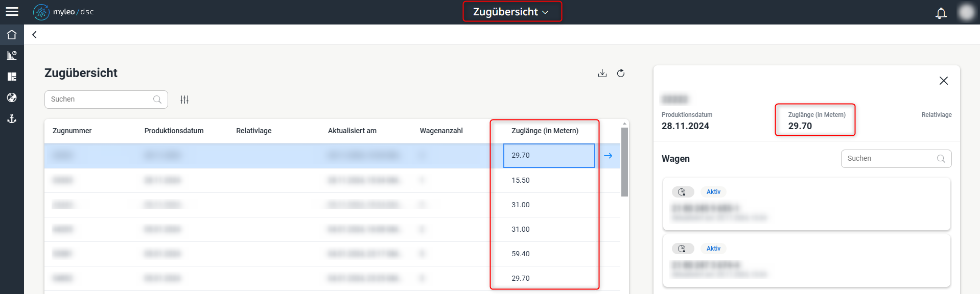 Anzeige der Zuglänge in der Worklist und in der Detailansicht