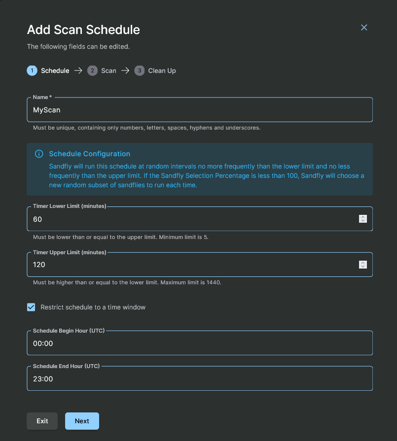 Adding a Scan Hosts Schedule - Step 1