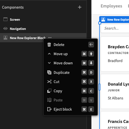 Eject block from component tree