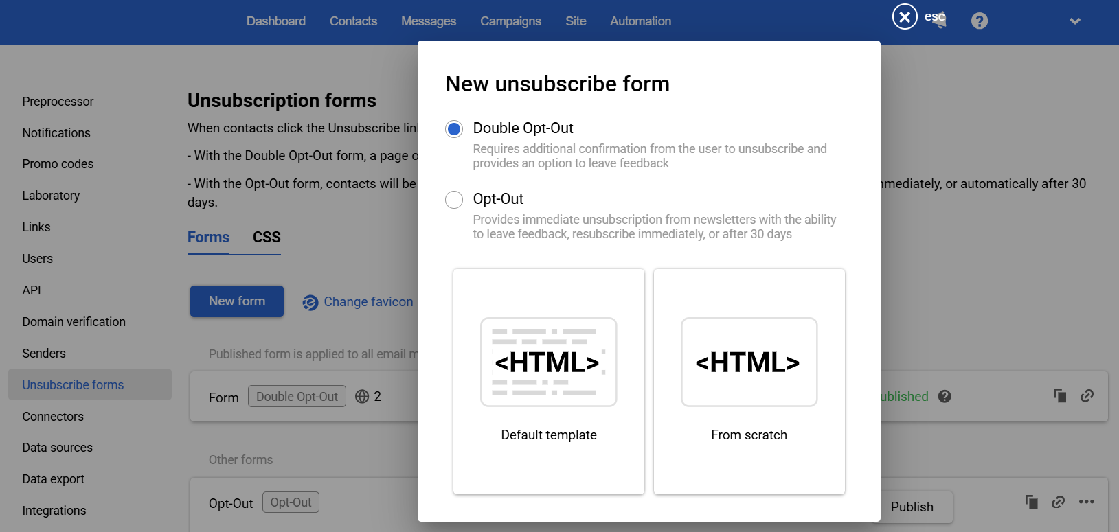 Select the form type
