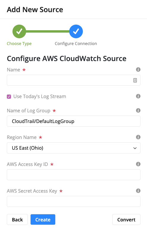 Amazon CloudWatch Log Configuration Form