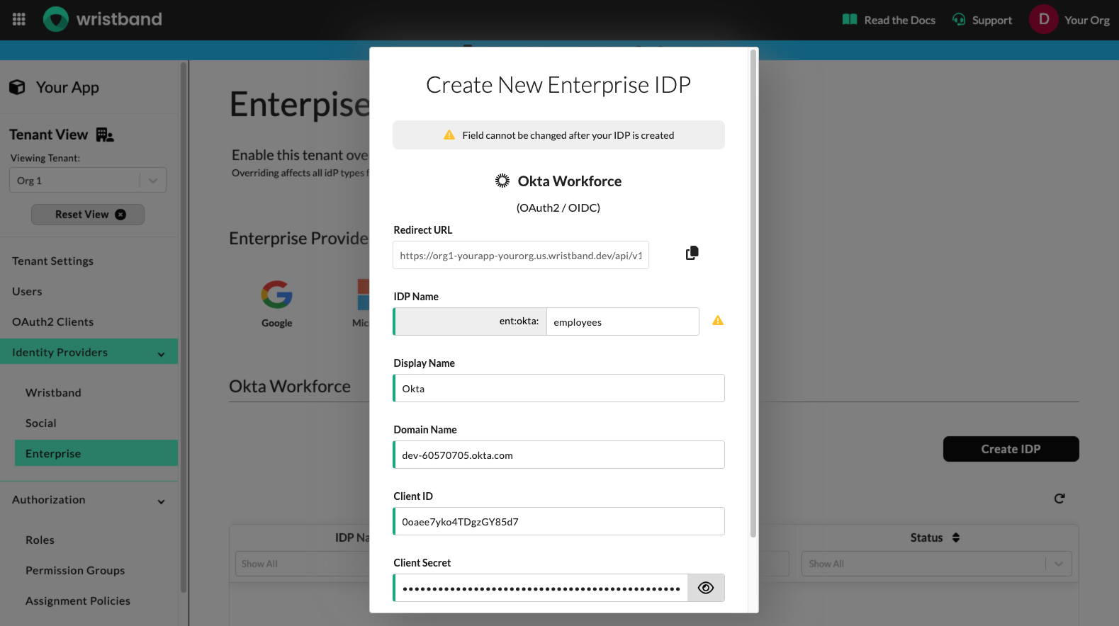 Create IDP in Wristband