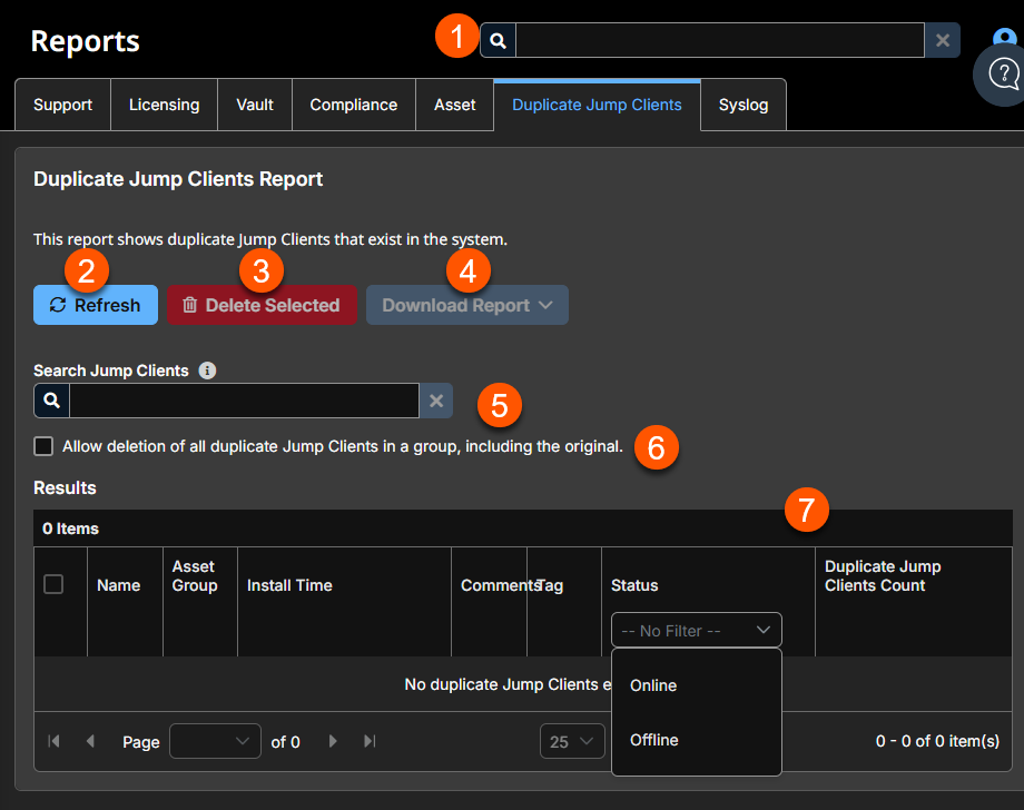 An image of the Duplicate Jump Clients reporting page.