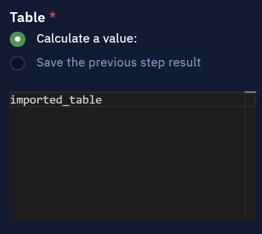 Table parameter