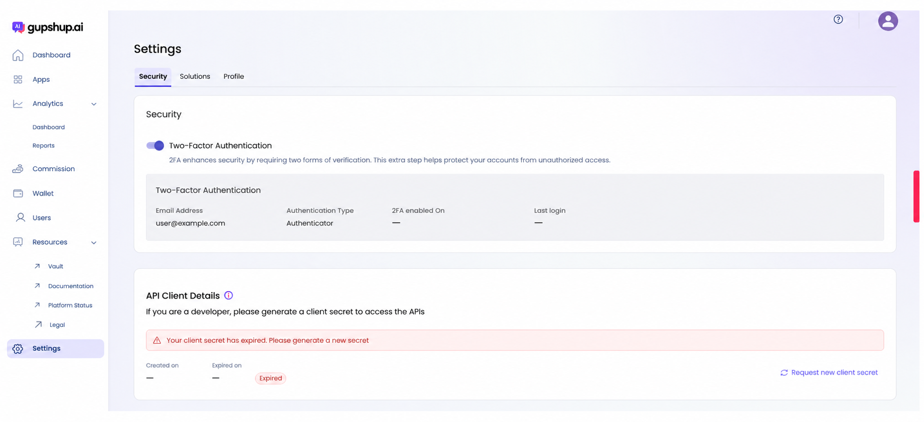 Security settings with email address and account dates redacted