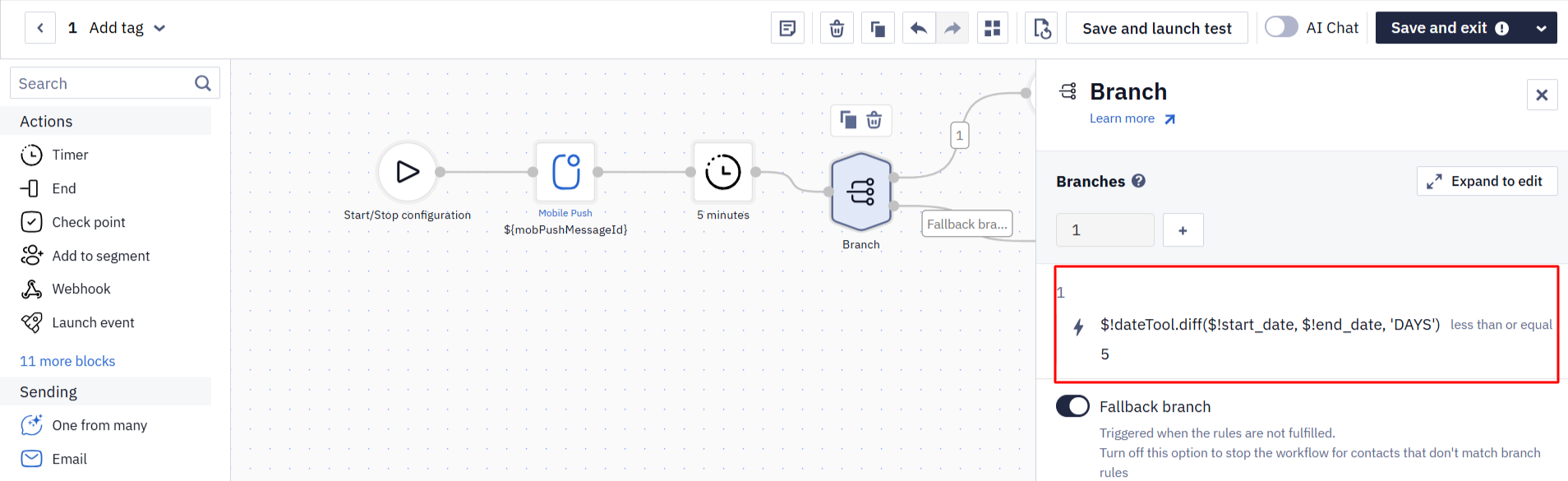 dateTool Expressions in the Branch Block