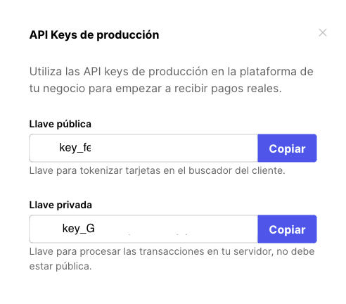 Aquí se encuentra las API KEYS.
