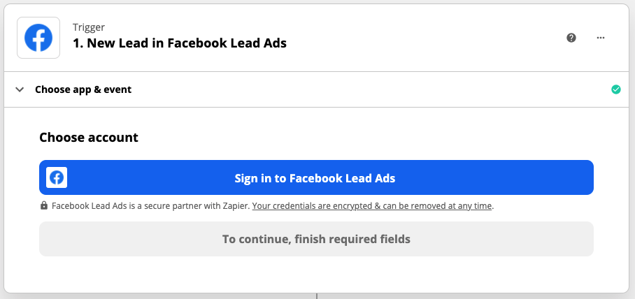 Step 1 - New Lead in Facebook Lead Ads