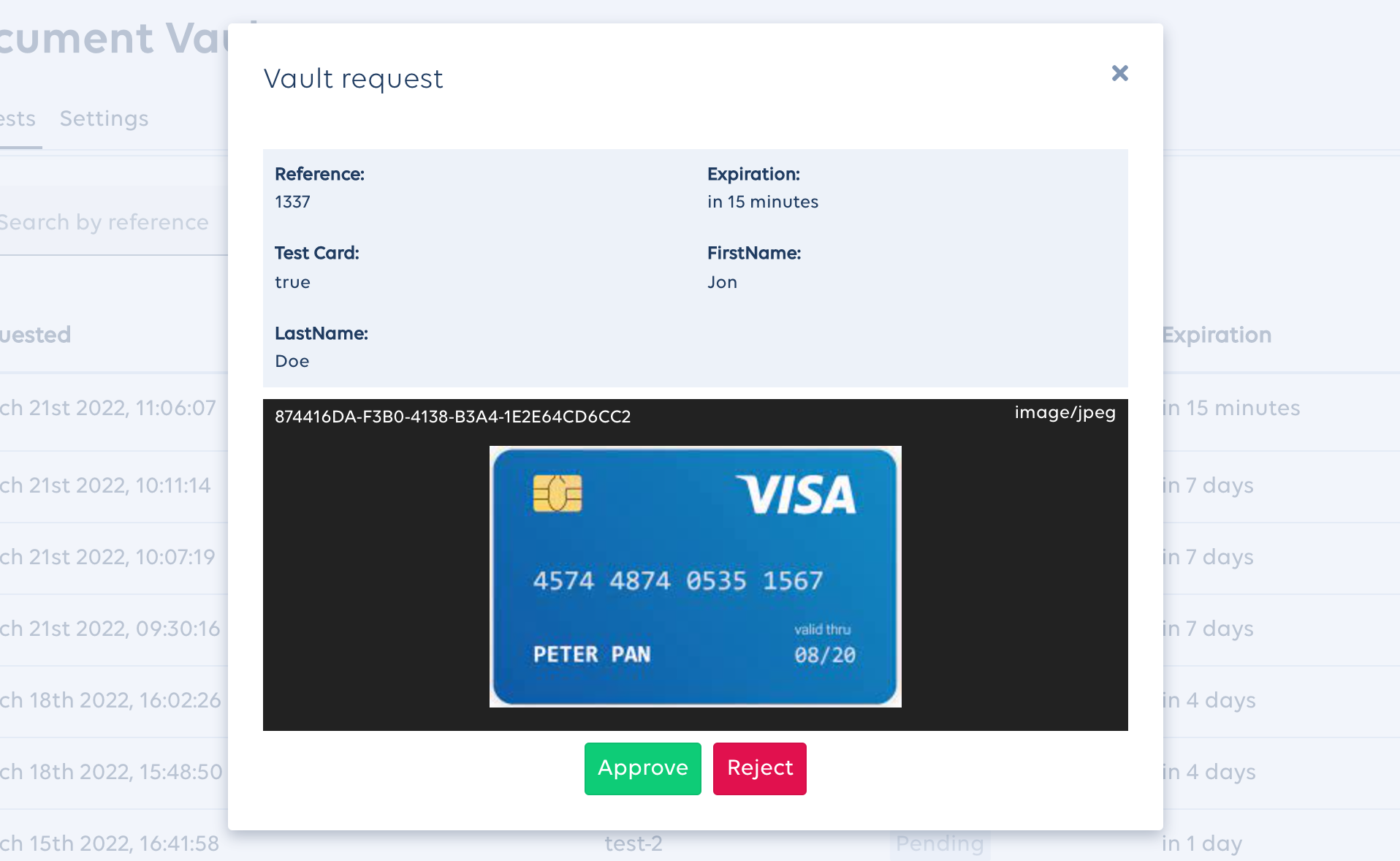 Document Vault Modal View