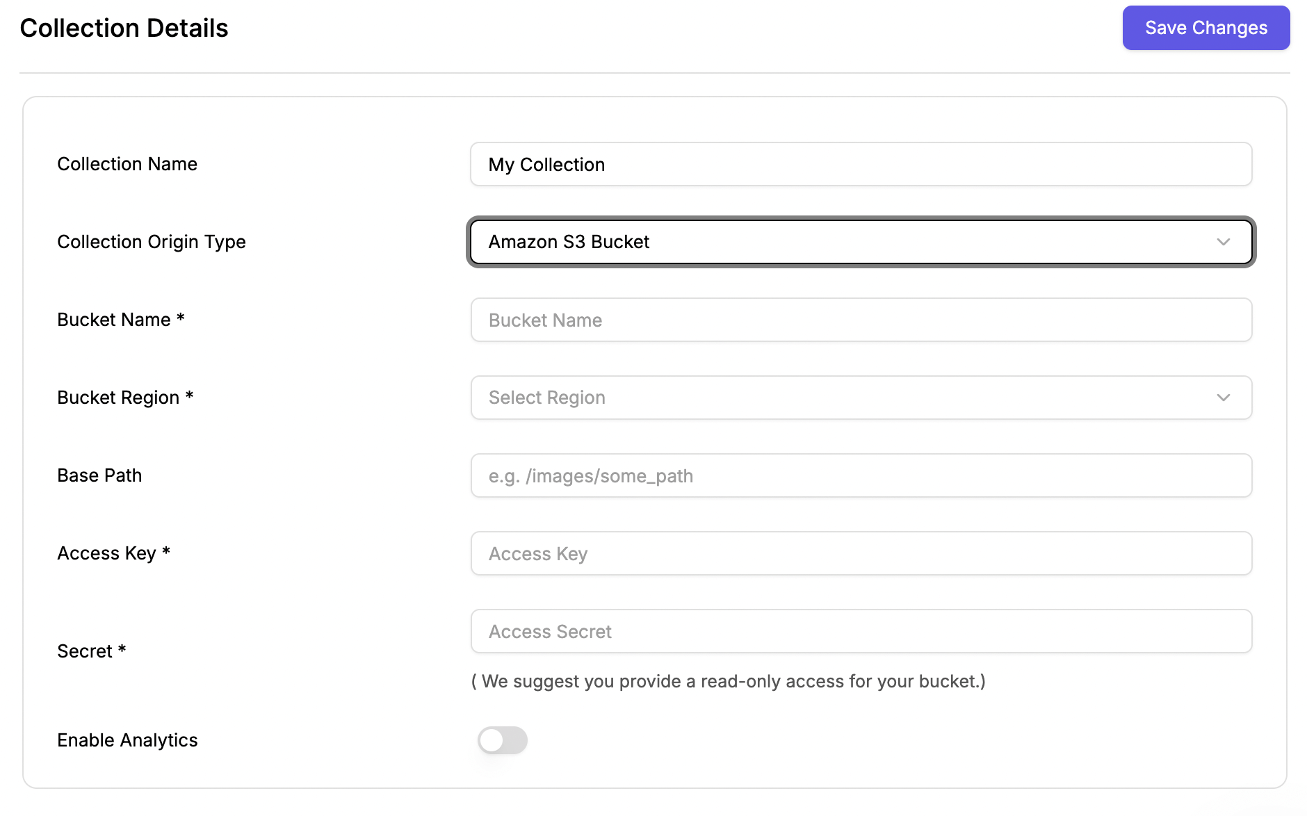 Collection source configuration