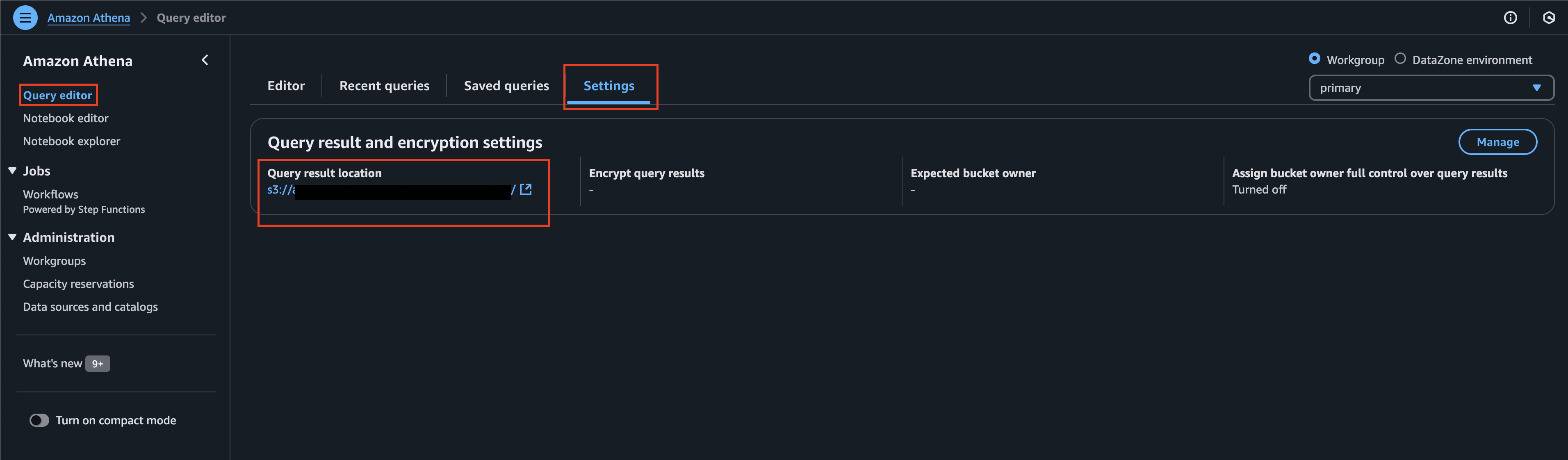 FIG. 2 - Retrieve the Amazon Athena results S3 bucket from the Amazon Athena console