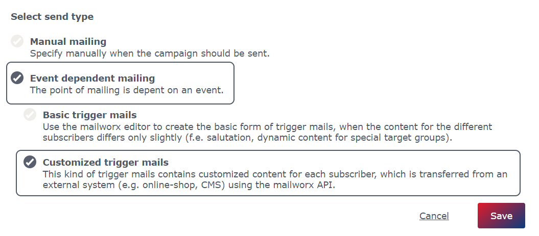Send type event-dependent Send type: event-dependent