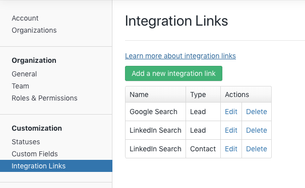 Add a new integration link