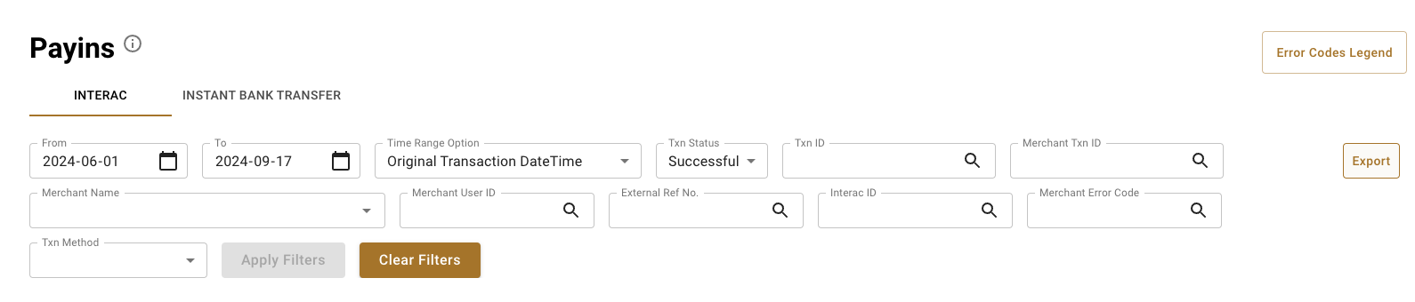 INTERAC Payins Report