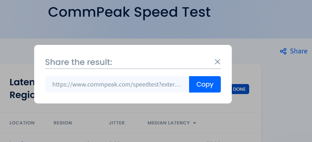 Screenshot with question 4: sharing the speed test result with CommPeak 
