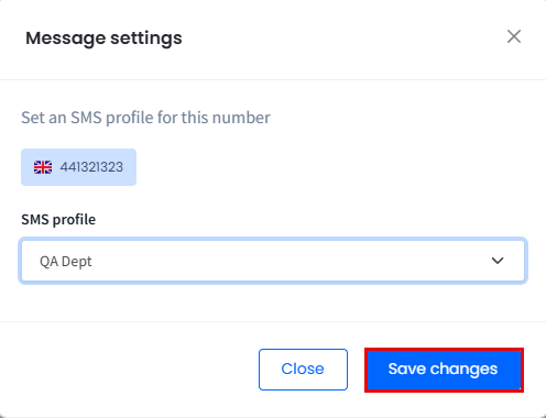 Screenshot with setting SMS profile