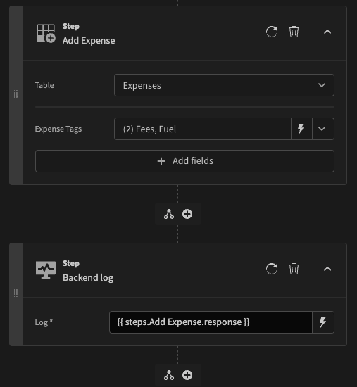 The binding 'steps.1.response' has automatically been updated