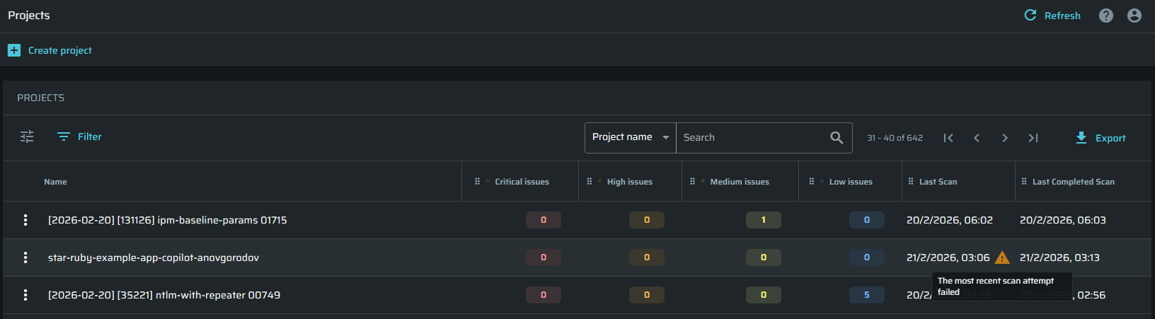 Faild sacn indicator