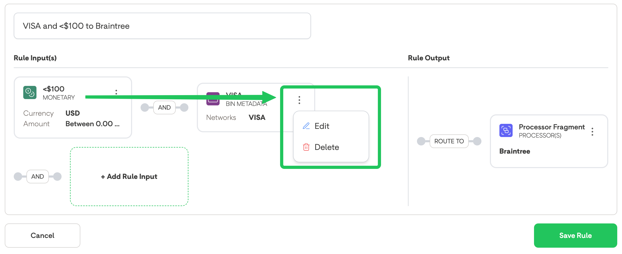 Selecting Edit Mode on an Existing Input Fragment