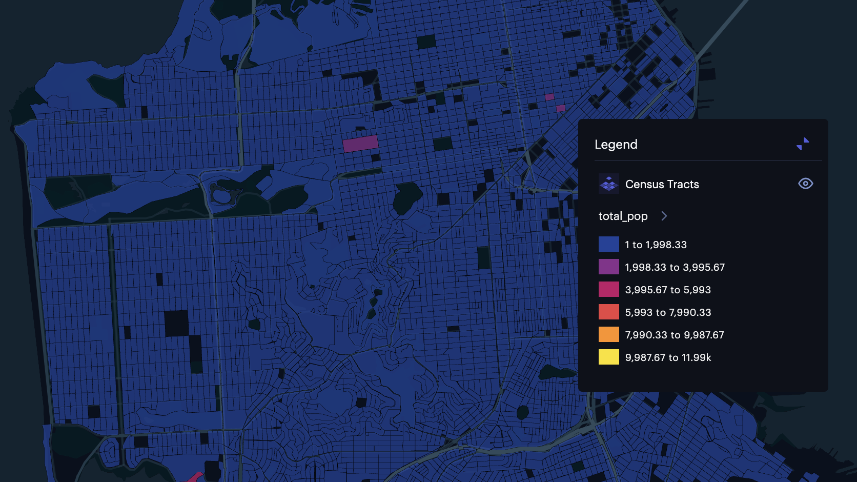 Census tracts in San Francisco (without a dynamic color scale).