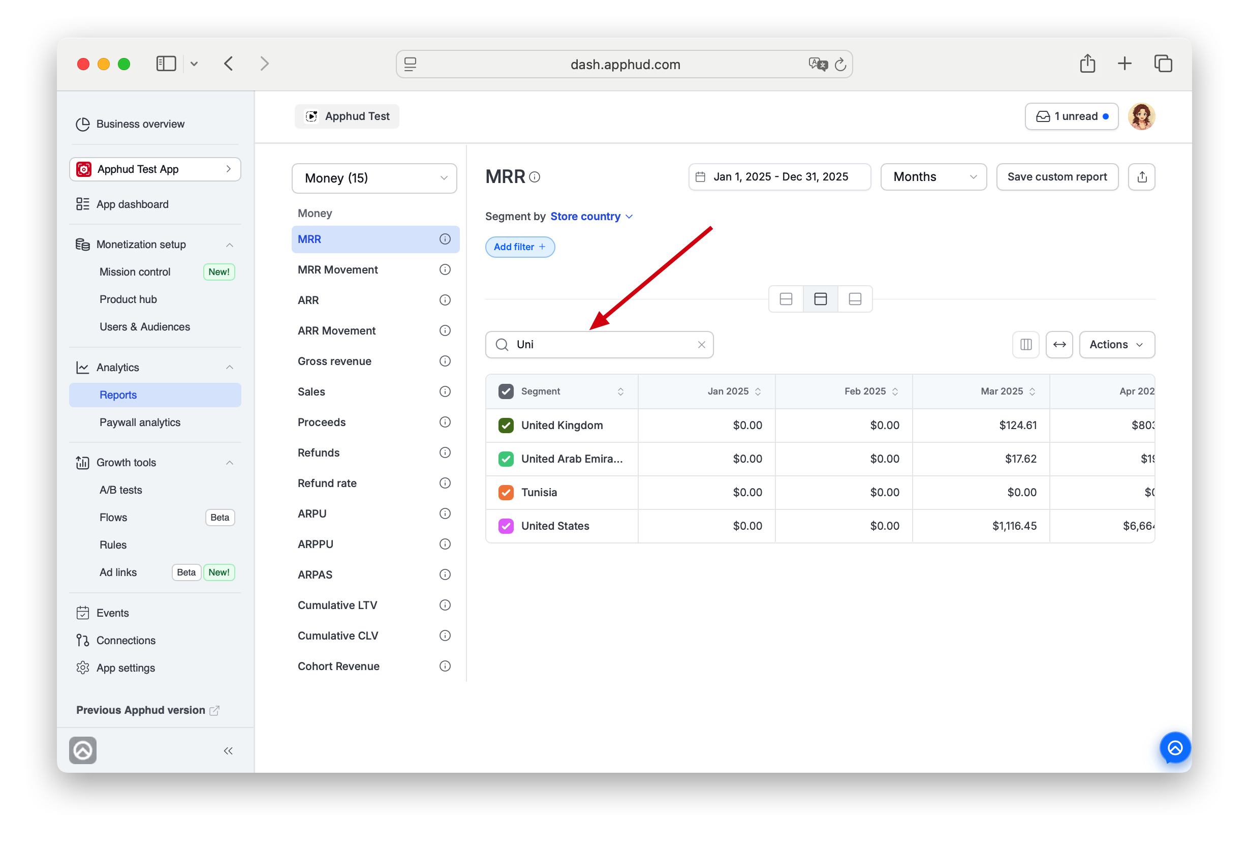 Apphud - Segments Search in a Report