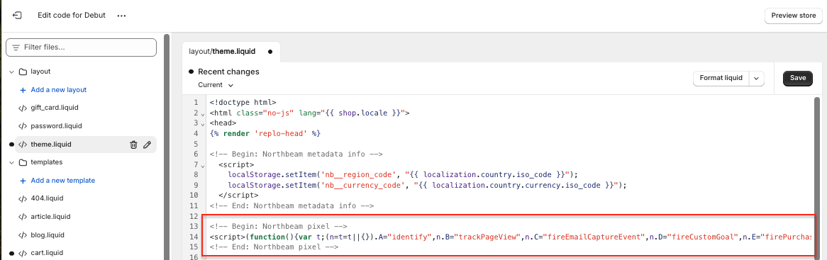 Online Store > Themes > Edit Code > theme.liquid