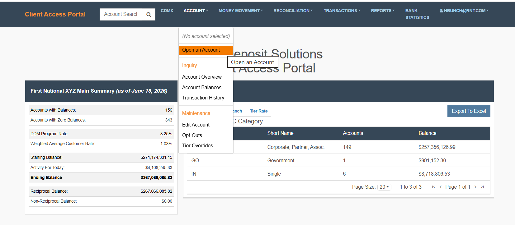 Select Open an Account from Account Menu